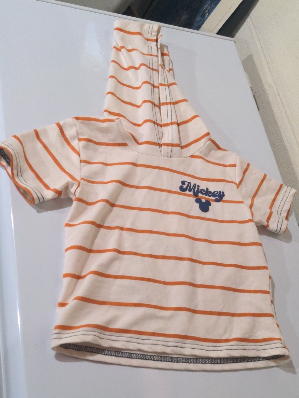 Disney Classic Mickey Mouse Kids Toddler Orange-Striped Hooded Tee Top Shirt